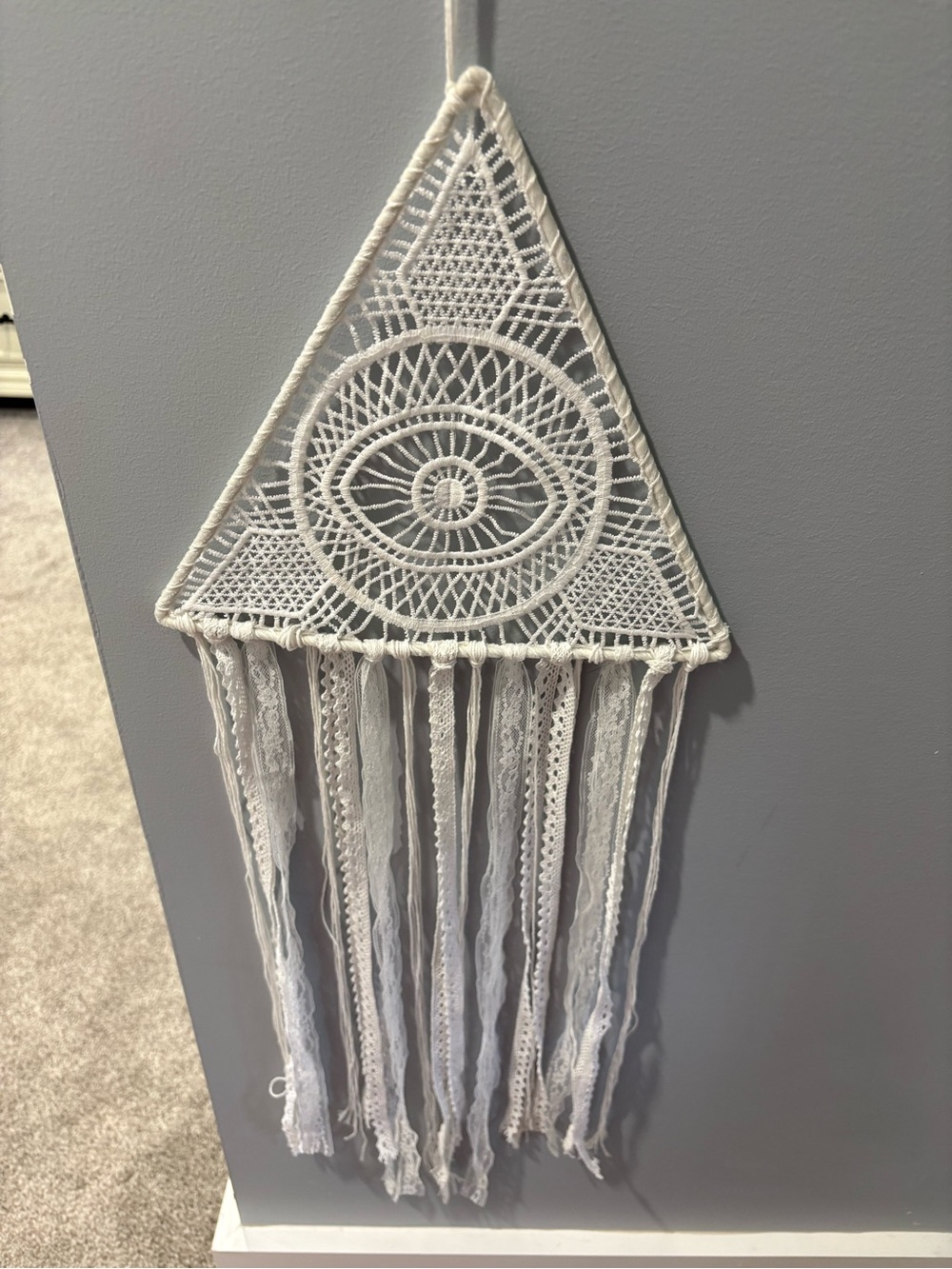 White Triangle Crochet Dreamcatcher Tapestry